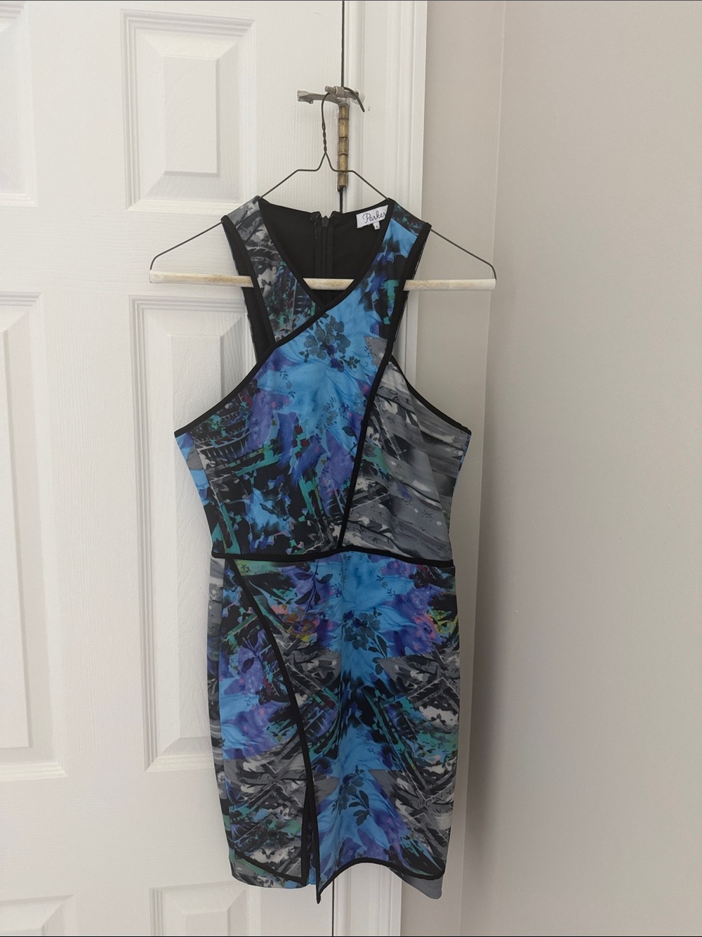 Parker Blue & Black Abstract Floral Mini Dress